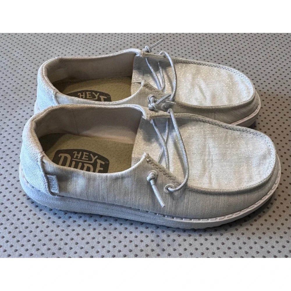 Hey Dude Wendy Youth Glitter Cloud White Slip On Loafers Shoes Kids Size Y1 K13
